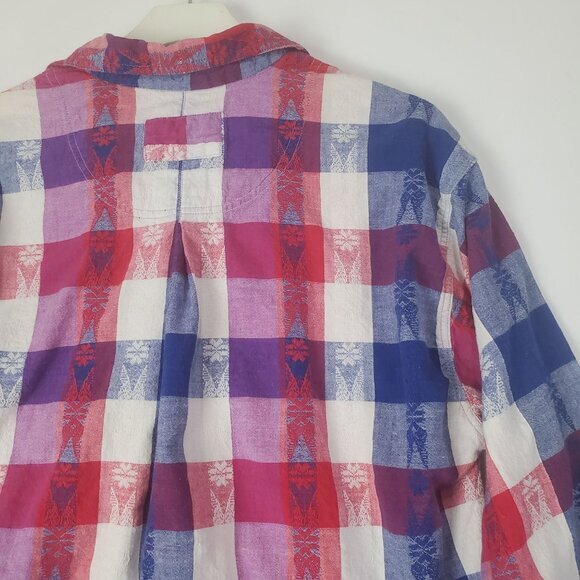 VNTG JEANS WEAR Womens Button Up Plaid 90's Y2K Red Blue 100% Cotton Medium - Picture 8 of 8